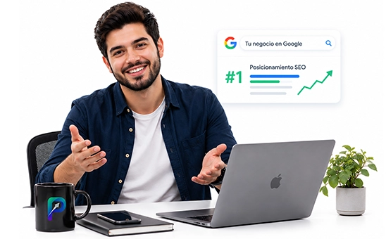Especialista en posicionamiento SEO de posicionamientoseo.com.pe mostrando un negocio en el puesto 1 de Google